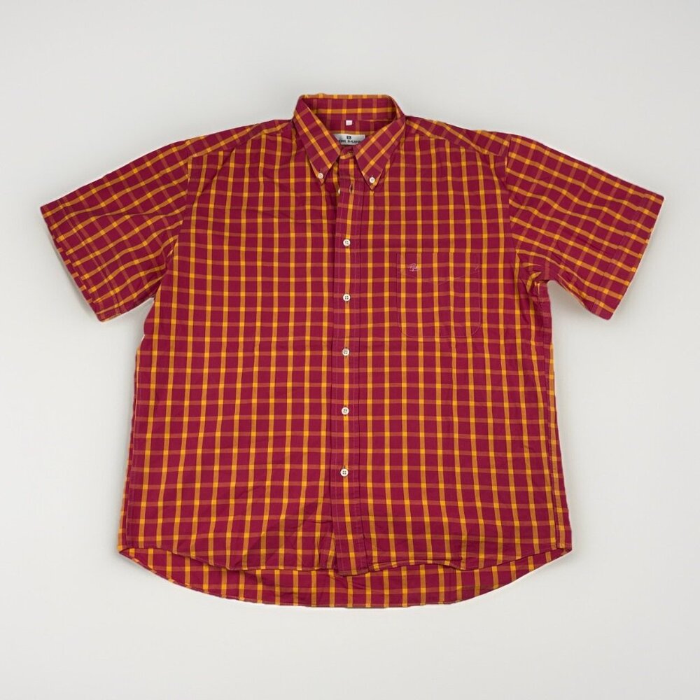 VTG Pierre Balmain Men’s Short Sleeve Plaid Button Up Shirt Size 5 France Made
